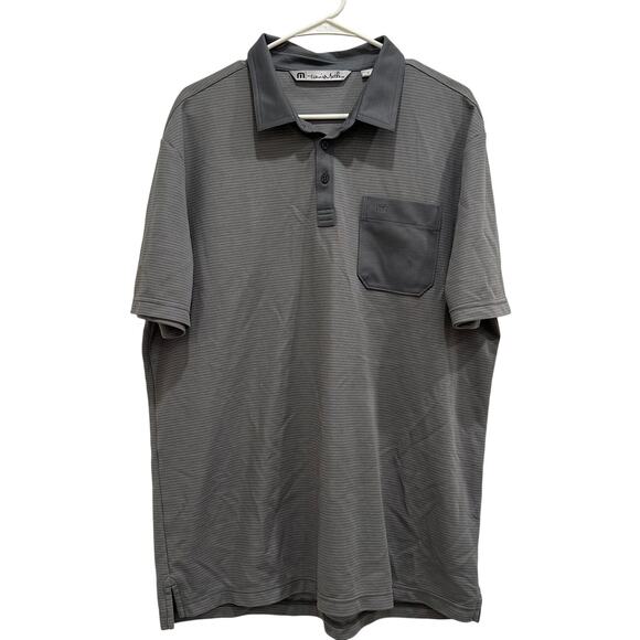 Travis Mathew Men's XL Gray Striped Golf Polo Shirt Casual Outdoor Preppy EUC - Picture 1 of 6